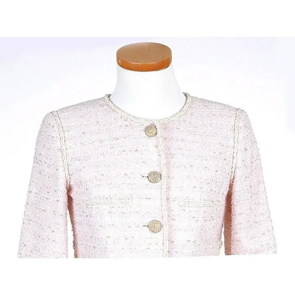 2010 CHANEL 10P Tweed Pink JACKET BRADED TRIM CC buttons FR-38